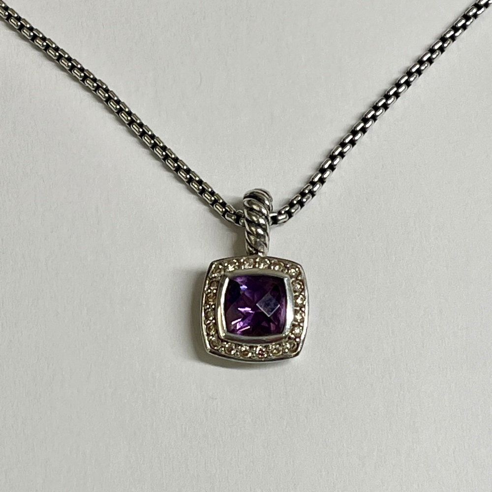 David Yurman Petite Albion Necklace with Amethyst and Diamond Pendant